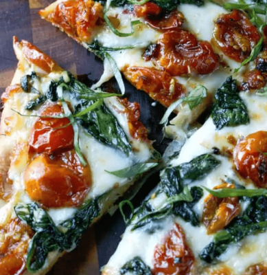 Garlic Roasted Tomatoes and Spinach Flatbread